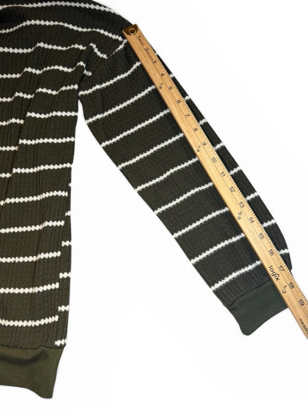 Medium Vanilla Bay Olive Green White Striped Wrap Top Waffle Knit Spring Fall - Picture 4 of 6
